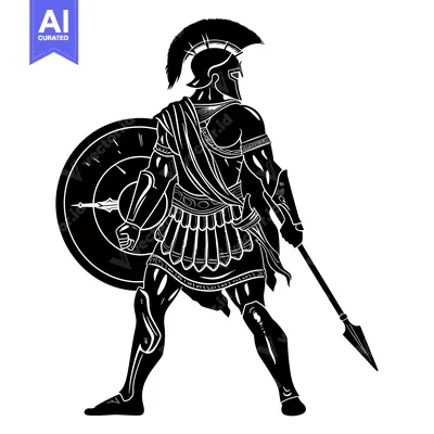 Aset desain premium: A Silhouette of a Spartan Warrior in Full Armor