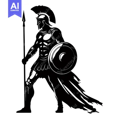 Premium design asset: A Silhouetted Spartan Warrior Holding a Spear and Shield