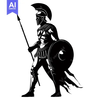 Aset premium populer: Silhouette of a Spartan Warrior Holding a Spear and Shield