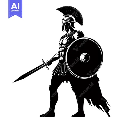Aset premium populer: Silhouette of a Spartan Warrior Holding a Sword and Shield