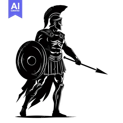 Aset premium populer: Silhouette of a Greek Warrior Holding a Spear and Shield