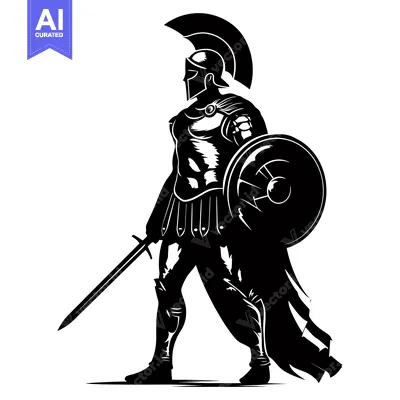Aset premium populer: Black and White Illustration of a Spartan Warrior