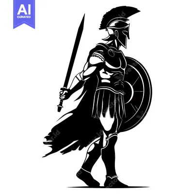 Aset desain premium: Silhouette of a Spartan Warrior Holding a Sword and Shield