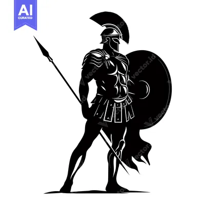 Silhouette of a Spartan Warrior Holding a Spear and Shield