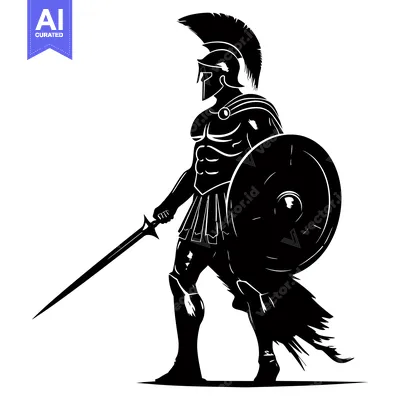 Premium design asset: A Silhouette of a Greek Spartan Warrior Holding a Sword and Shield