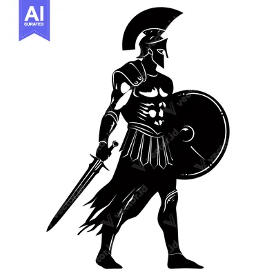 Aset premium populer: A Silhouetted Spartan Warrior Holding a Sword and Shield