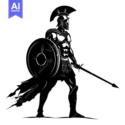 Premium design asset: A Silhouette of a Spartan Warrior Holding a Shield and Spear