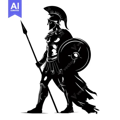 Silhouette of a Spartan Warrior with Spear and Shield