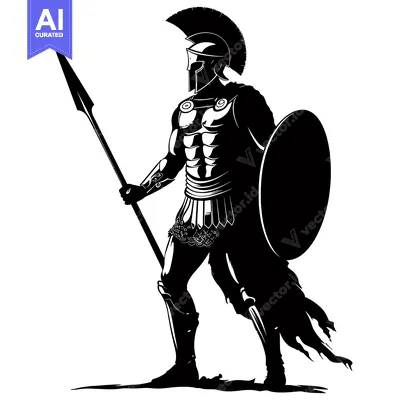 Premium design asset: A Spartan Warrior Holding a Spear and Shield
