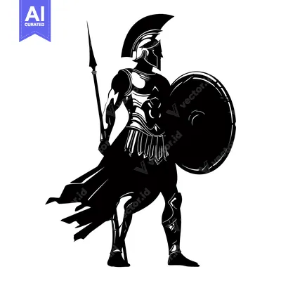 Premium design asset: Silhouette of a Spartan Warrior Holding a Spear and Shield