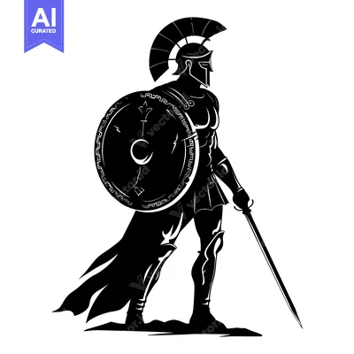 Aset premium populer: Silhouette of a Greek Warrior Holding a Sword and Shield