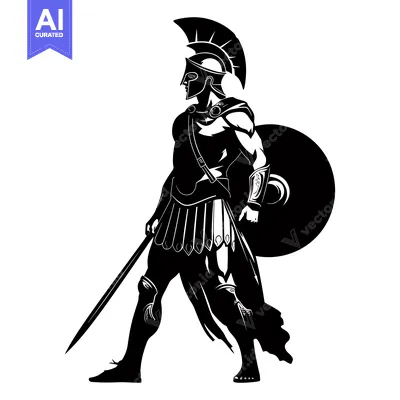 Aset premium populer: A Silhouette of a Greek Warrior Holding a Sword and Shield