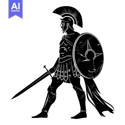 Aset desain premium: Silhouette of a Roman soldier with a sword and shield
