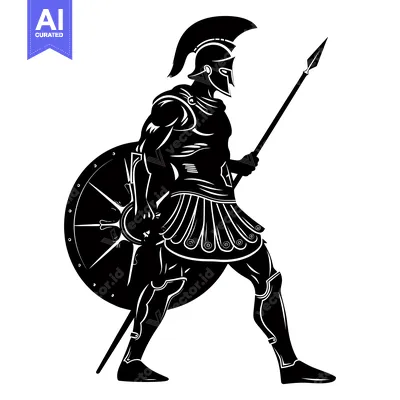 Premium design asset: Silhouette of a Spartan Warrior with Shield and Spear