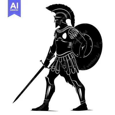 A Silhouette of a Spartan Warrior Holding a Sword and Shield