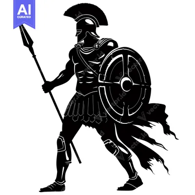 Premium design asset: Black and White Silhouette of a Spartan Warrior Holding a Spear