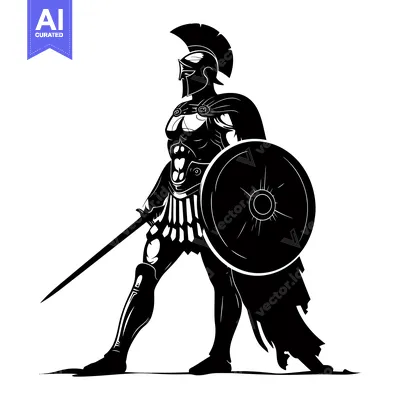Aset premium populer: Silhouette of a Spartan Warrior Holding a Sword and Shield