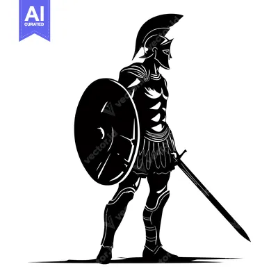 Popular premium asset: A Silhouetted Spartan Warrior Holding a Shield and Sword