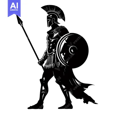Premium design asset: Silhouette of a Spartan Warrior with Spear and Shield