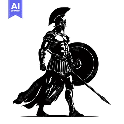 Aset desain premium: Silhouette of a Spartan Warrior Holding a Spear and Shield