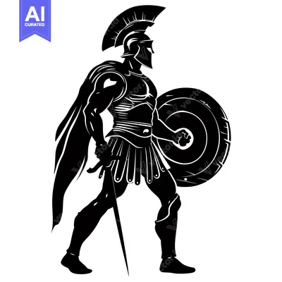 Aset desain premium: Silhouette of a Roman Soldier in Full Armor