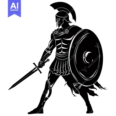 Premium design asset: Silhouette of a Greek Spartan Warrior Holding a Sword and Shield