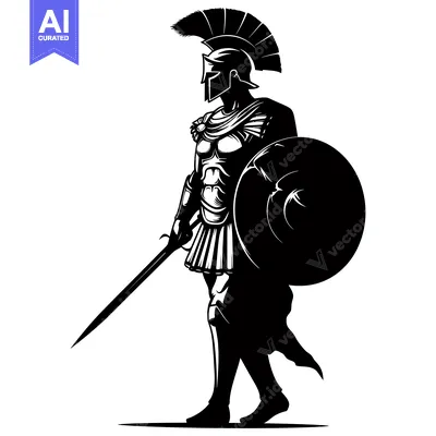 Popular premium asset: A Silhouetted Spartan Warrior in Full Armor Holding a Sword and Shield