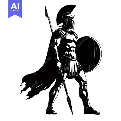 A Silhouetted Spartan Warrior With Spear and Shield