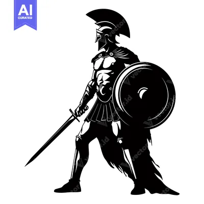 Aset desain premium: Silhouette of a Spartan Warrior with a Sword and Shield