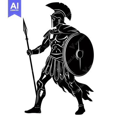 Aset desain premium: Silhouette of a Spartan Warrior Holding a Spear and Shield
