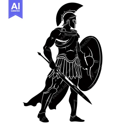 Aset premium populer: Silhouette of a Greek Warrior Holding a Sword and Shield