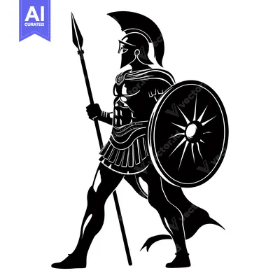 Aset desain premium: A Black and White Silhouette of a Spartan Warrior