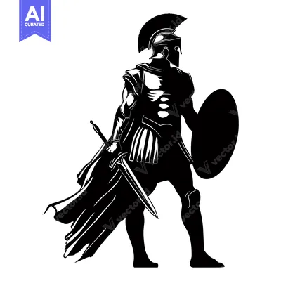 Silhouette of a Spartan Warrior Holding a Sword and Shield