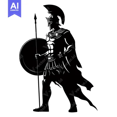 Premium design asset: A Silhouetted Spartan Warrior Holding a Spear and Shield