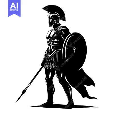 Aset premium populer: Silhouette of a Spartan Warrior Holding a Spear and Shield