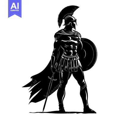 Silhouette of a Muscular Spartan Warrior Holding a Sword and Shield