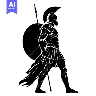 Aset premium populer: Silhouette of a Spartan Warrior with Shield and Spear