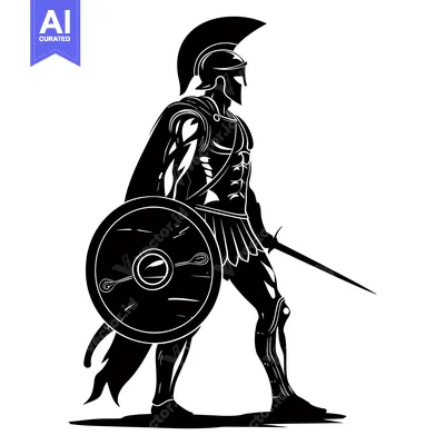 A Spartan Warrior in Full Armor, Holding a Shield and Sword