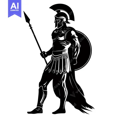 A Silhouetted Spartan Warrior Holding a Spear and Shield