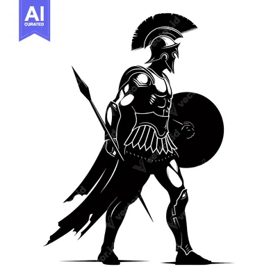 Aset premium populer: A Spartan Warrior in Full Armor Holding a Spear and Shield