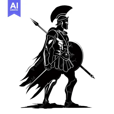 Silhouette of a Spartan Warrior Holding a Spear and Shield