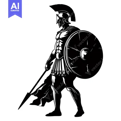 A Silhouetted Spartan Warrior Holding a Spear and Shield