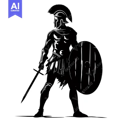 Premium design asset: Silhouette of a Roman Gladiator with Sword and Shield