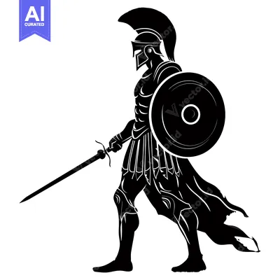 A Silhouette of a Spartan Warrior Holding a Sword and Shield