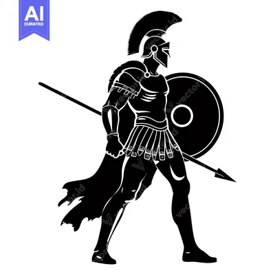 A Silhouette of a Spartan Warrior Holding a Spear and Shield