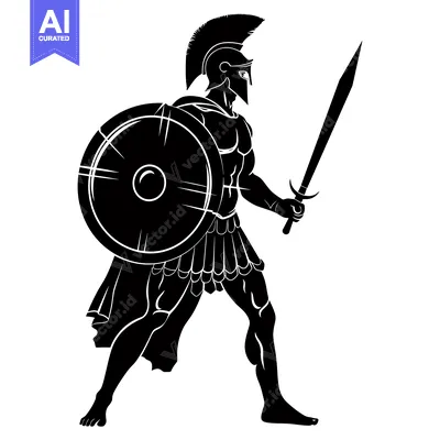 Silhouette of a Spartan Warrior Holding a Sword and Shield