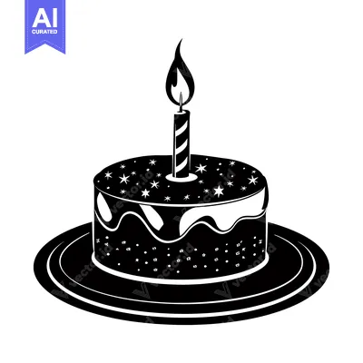 Aset premium populer: Black and White Silhouette of a Birthday Cake with a Candle