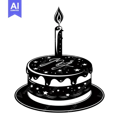 Aset premium populer: Black and White Birthday Cake with a Single Lit Candle