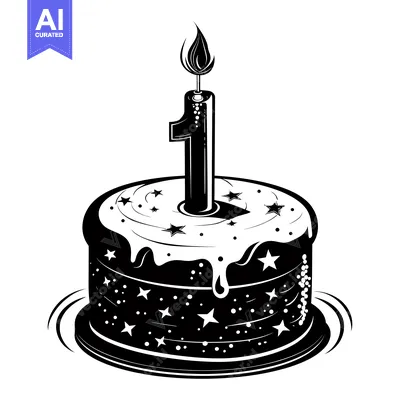 Aset premium populer: Black and White Birthday Cake with Number One Candle