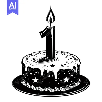 Aset premium populer: Birthday Cake with a Number One Candle and Stars